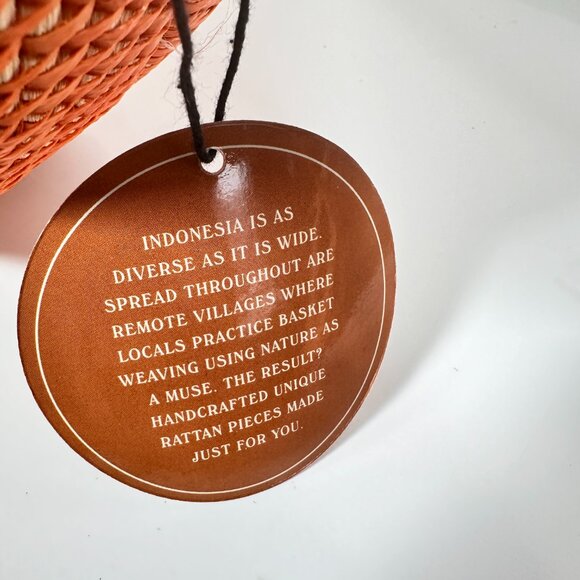 Rattan Orange Round Crossbody Bag Circle Leather Shoulder Strap Boho - Picture 8 of 8